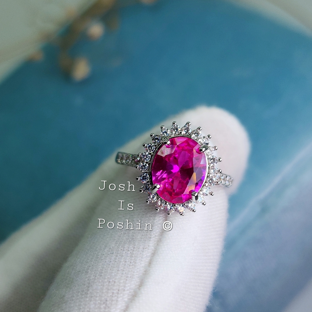 2CT Hot Pink Sapphire Ring In Sterling Silver - Picture 9 of 9